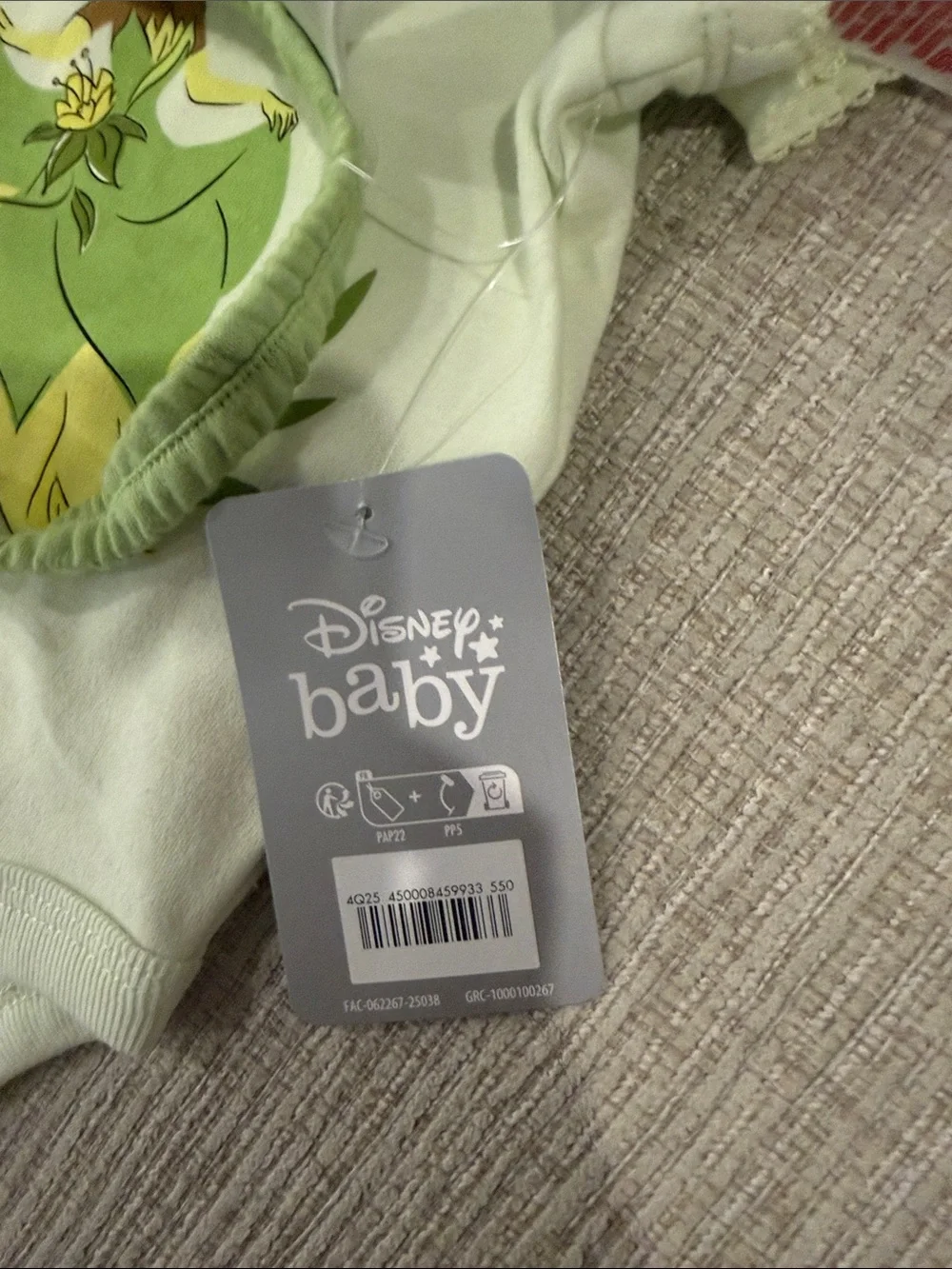 NEW WITH TAGS Disney Baby Light Green Tiana Floral Bodysuit Size 3-6 Months